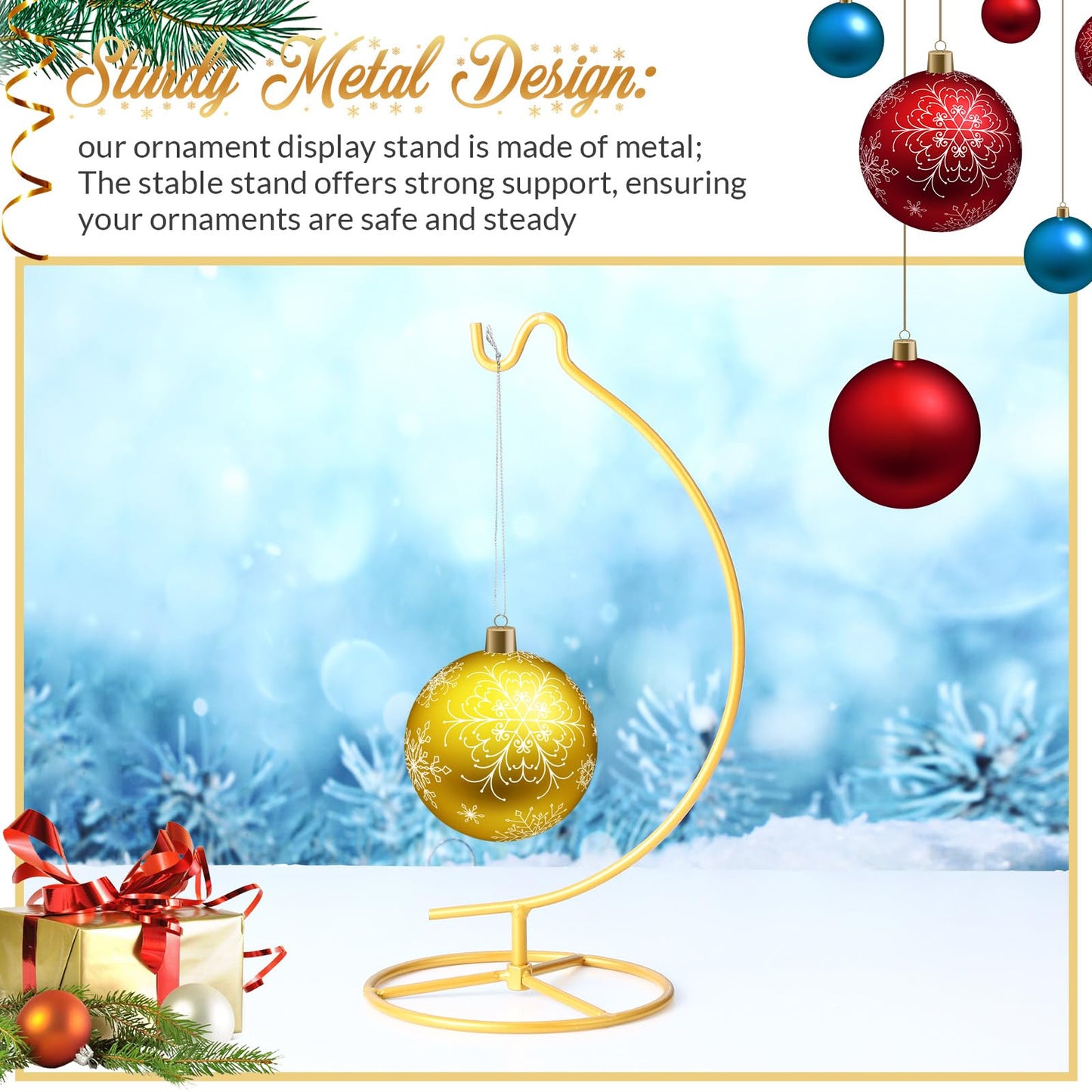 Baderke 2 Pack Ornament Display Stand, 10.43" Height Ornament Hanger, Air Plant Holder Terrariums Hanging Stand Crystal Ball Hanging Hook for Christmas Wedding Home Office Decoration (Gold)