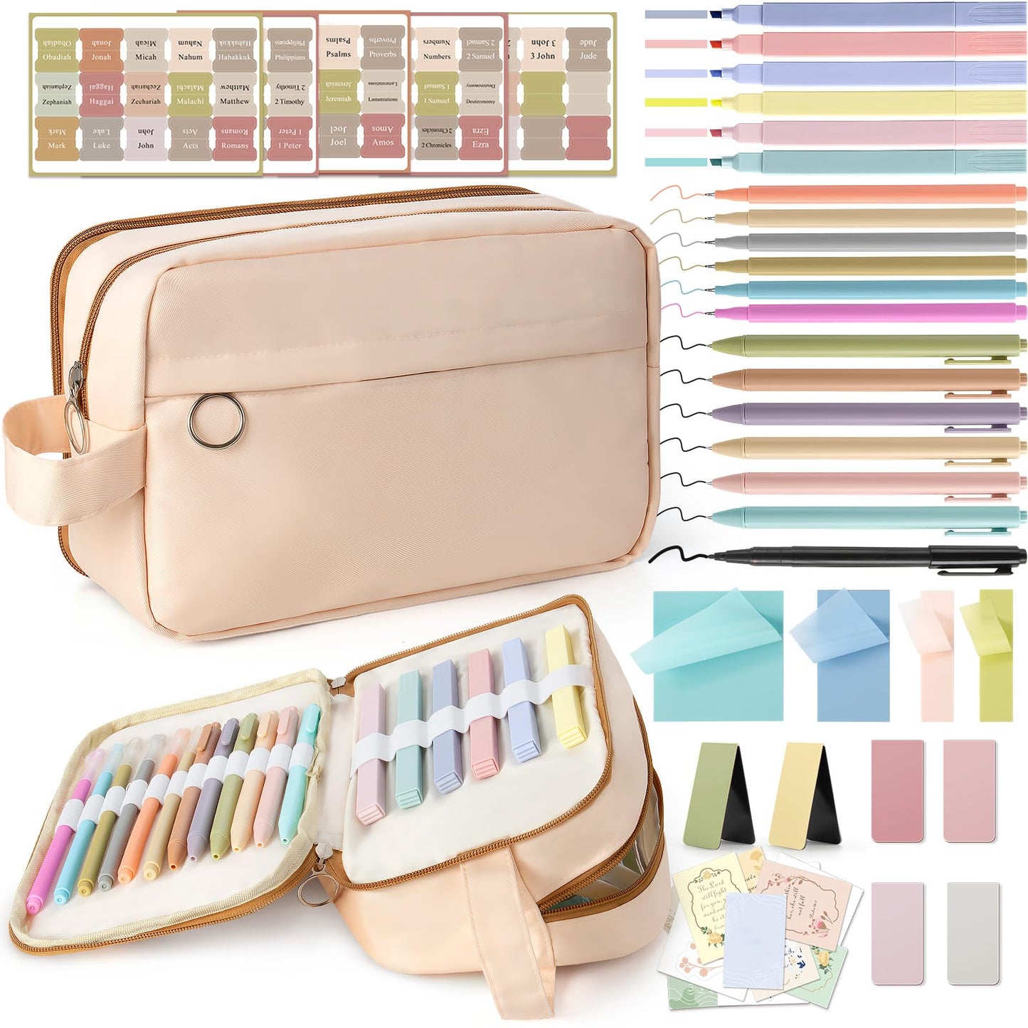 Bible Study Supplies, Bible Journaling Kit with No Bleed Bibles Highlighters, Pens, Storage Bag, Sticky Notes, Tabs, Ideal Christian Bible Gifts for Women, Accessories Kits for Bible Study Group