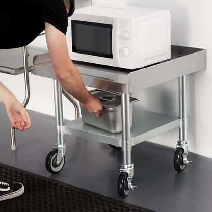 HARDURA Stainless Steel Equipment Work Stand 24" x 24" Prep Table with Under Shelf and Caster for Commercial & Workplace, Home, Hotel, Garage