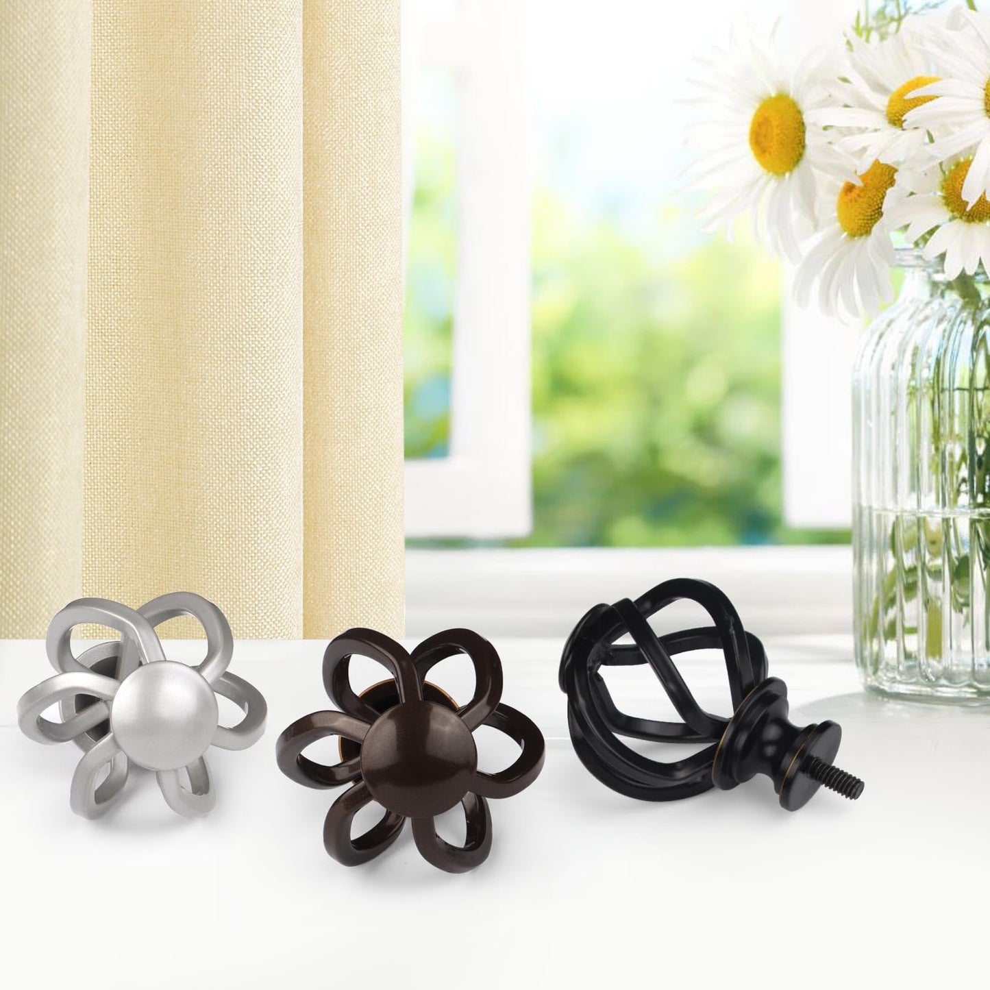 USFOOK 2 Pack Curtain Holdbacks, Decorative Window Drapery Tiebacks (2 Pack/1 Pair), Curtain Tie Back Hooks for Wall with Antique Silver Twisted Cage Finials (3.45" L x 5.35" W)