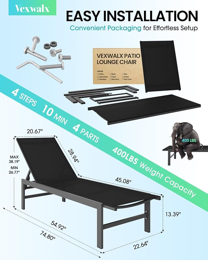 Vexwalx Outdoor Lounge Chairs Set of 2, Aluminum Patio Chaise Lounge Chairs