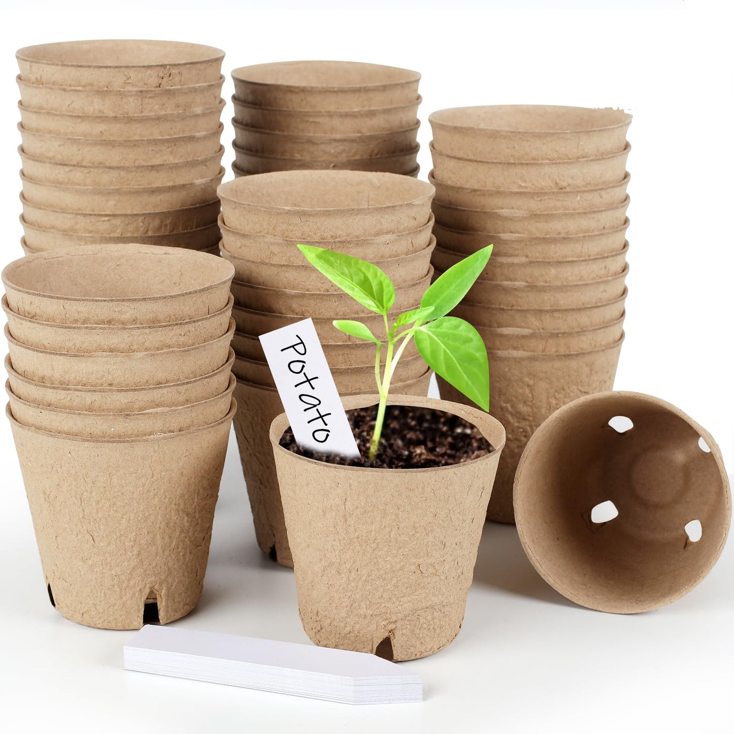 GardEasy 120PCS 3.15 Inch Peat Pots for Seedling, Outdoor Garden Germination Nursery Peat Pots Plants with Bonus 20 Plant Labels