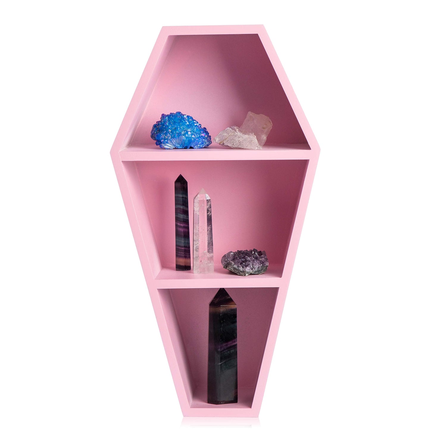 MANNY'S MYSTERIOUS ODDITIES Coffin Shelf - Spooky Gothic Decor for The Home - Pink Hanging Wooden Shelf for Wall or Table Top - 15 Inches Tall by 8 Inches Wide