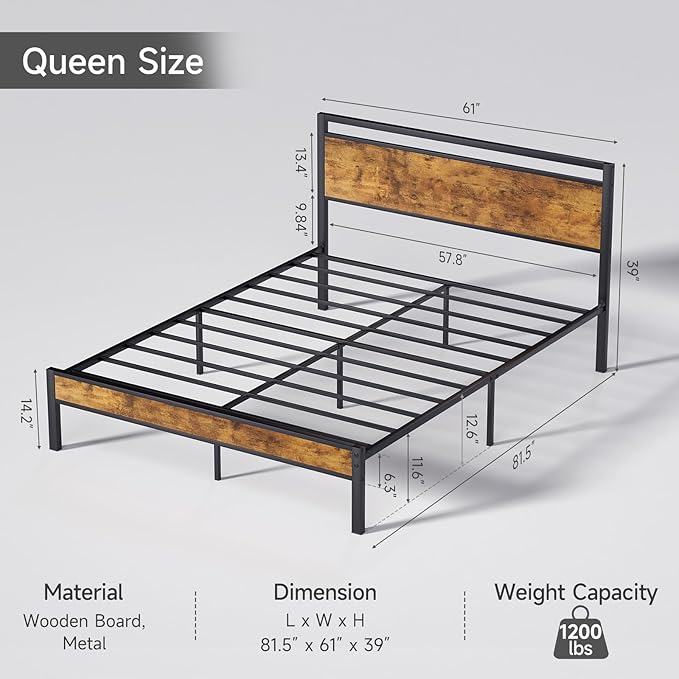 Z-hom Easy Assembly Sturdy Metal Platform Bed, Queen Size Bed Frame
