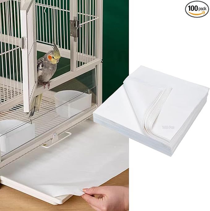 MANON ROSA Bird Cage Liner Papers,100pcs Disposable Non-Woven Parrort Cage Liner, Precut Absorbent Leakproof Bird Carrier Cleaning Birdcage Accessories (Square (18.1''L×18.1''W))