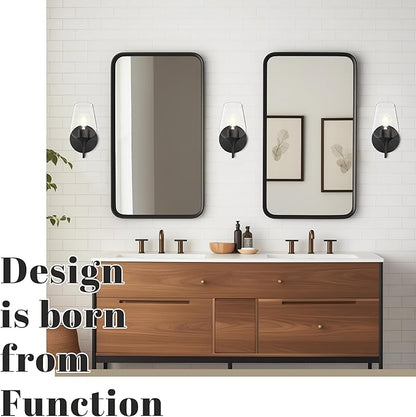 Hamilyeah Black Wall Sconces Set of Two, Farmhouse Sconces Wall Lighting Hardwired, Bathroom Vanity Lighting with Clear Champagne Glass Shade, Indoor Wall Lamp for Kitchen Stairway Living Room