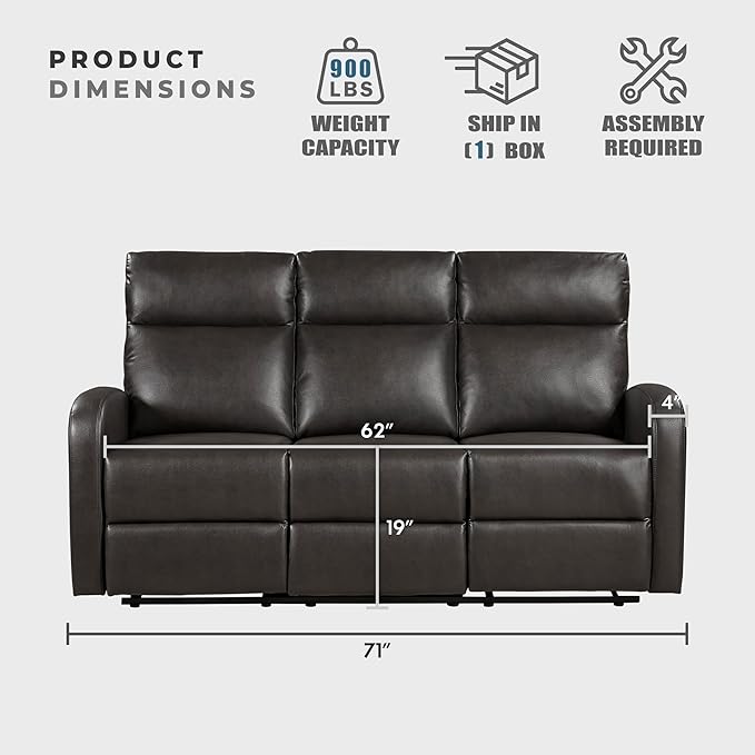 Lexicon Manual Reclining Sofa, Faux Leather Recliner Sofa, Wall Hugger