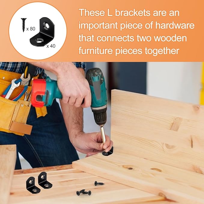 40 Pcs L Bracket Stainless Steel Corner Brace Sets, 90 Degree Right Angle
