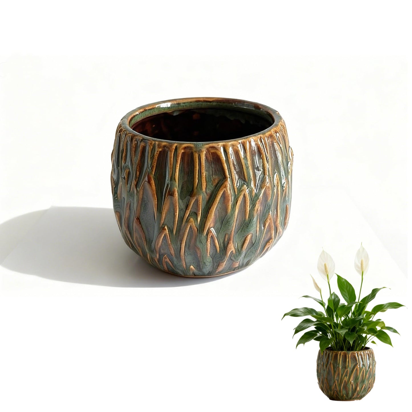 YIOXIN Ceramic Planter,Small Planter,Cute Succulent Garden Pot,Indoor and Outdoor Universal Plant Pot,Small Pot Without Drainage Hole,Home and Office Decoration, (Dark Green)
