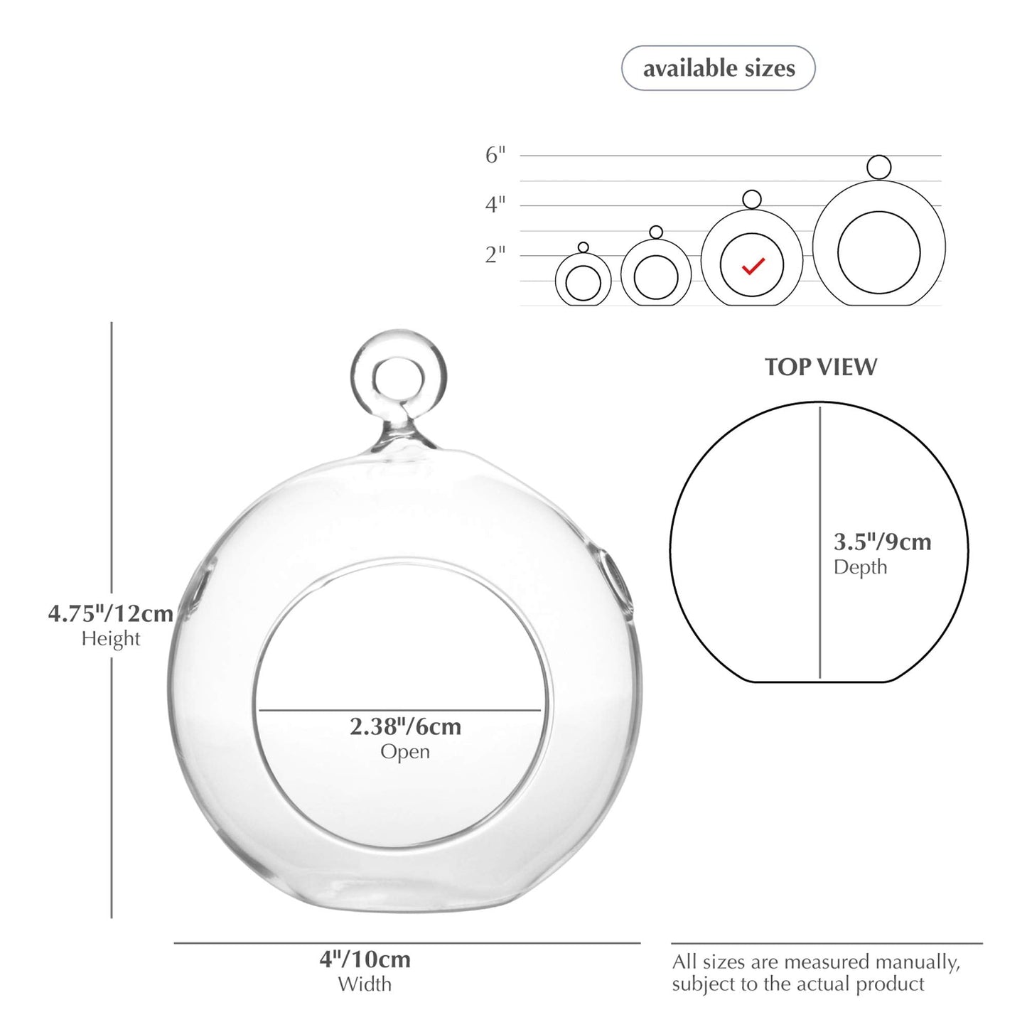 WGV Hanging Terrarium Globe, Width 4", Height 4.75", DIY Air Planter, Clear Glass Round Vase, Candle Holder, Home Office Decor Orb, 1 Piece