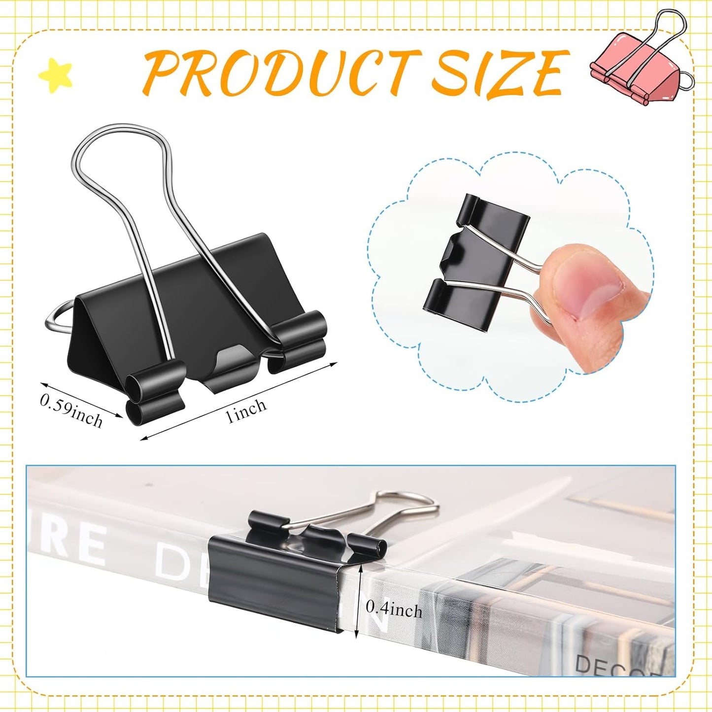 Jetec 800 Pieces 1 Inch Black Binder Clips Bulk Medium Paper Clamps Metal Paper Clips for Teachers Students Classroom Business Office and School Office Supplies