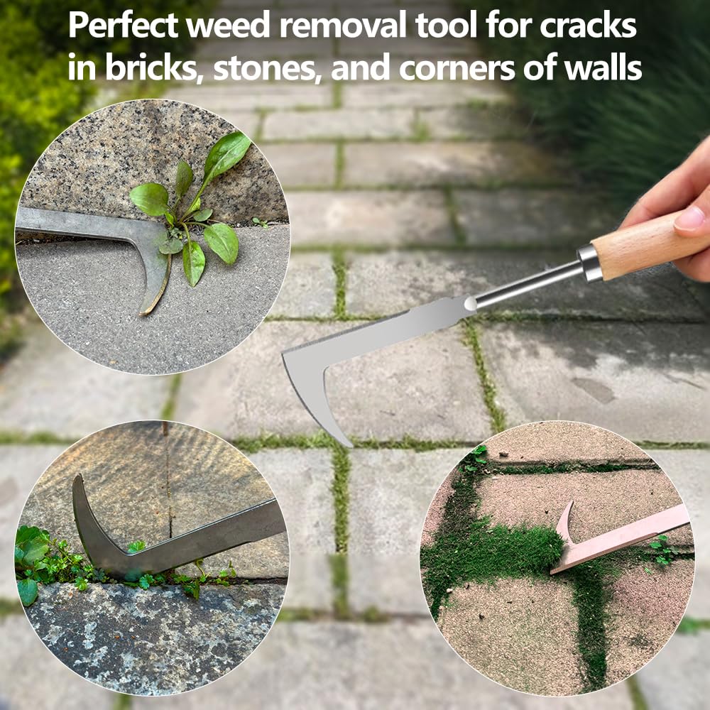 GANCHUN Weed Puller Tool, 3 Pack 2025 New Garden Stainless Steel Weeder Tool Hand Weeder Tool,Multi-Purpose Weed Remover Tool Weeding Tools for Gardening(Wooden Handle)