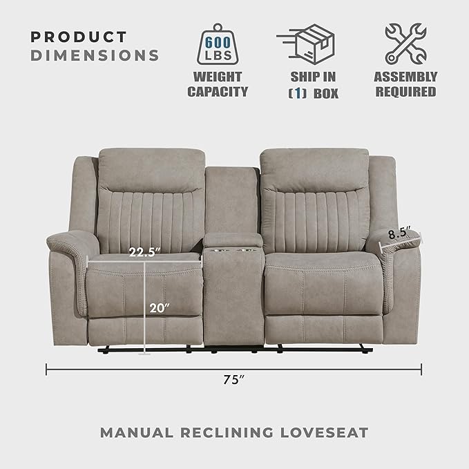 Lexicon Manual Double Reclining Loveseat, Polished Microfiber Manual Wall