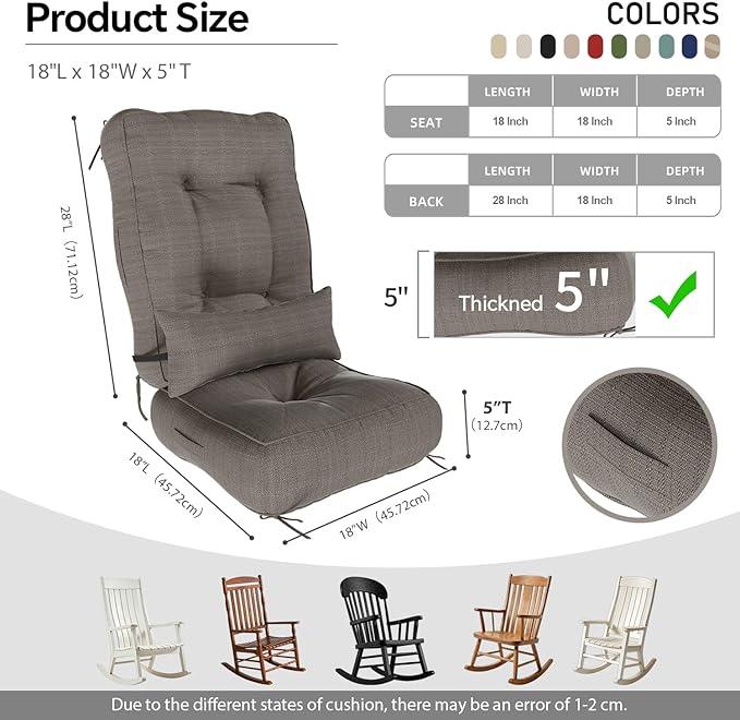 Rocking Chair Cushions with Pillow, Waterproof and Fade-Resistant Thicken