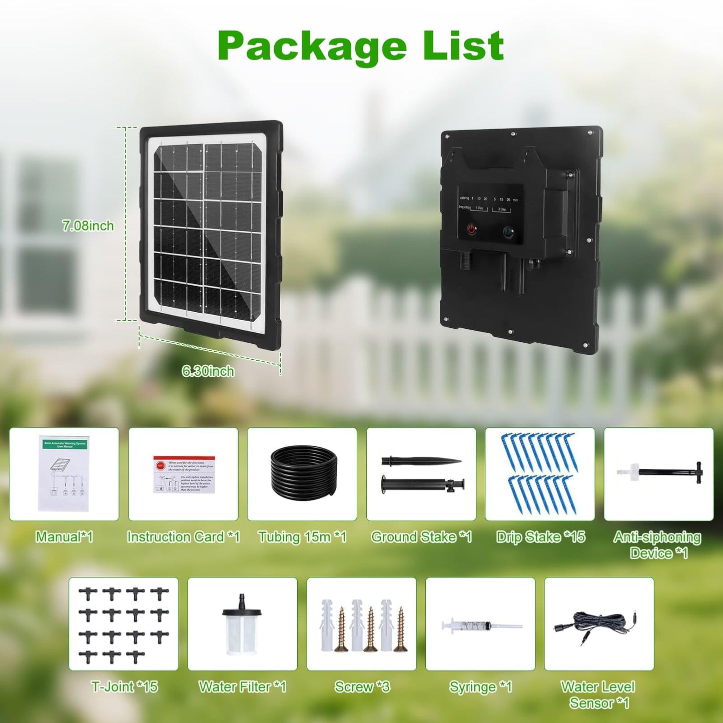 Solar Automatic Drip Irrigation Kit System, 50FT Solar Powered Auto Easy DIY Watering Device Supported Pots Plants, 6 Timing Modes with Anti-Siphoning Device