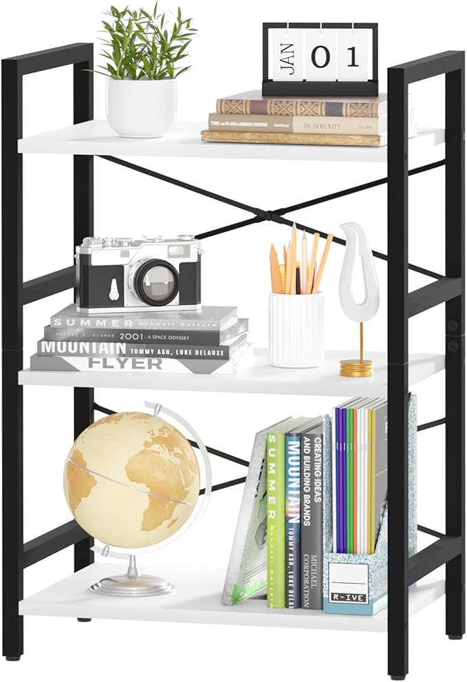 Yoobure Bookshelf Small Book Shelf, Solid Industrial 3 Tier Shelf Bookcase