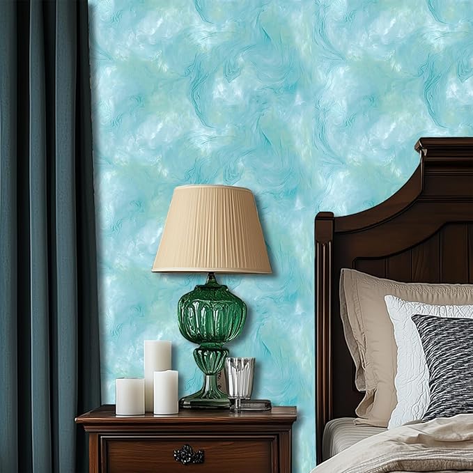 HOMETITUTE Blue Marble Wallpaper Peel and Stick Ocean Style 118.1x17.7 Inches