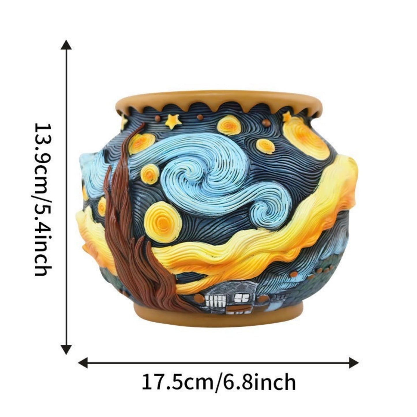 Starry Night Flower Pot – Fancy Theme Planter for Indoor & Outdoor Plants, Hand-Painted Plant Pot with Drainage Hole, Pretty Pot for Artificial or Real Plants, 6.8" Wide