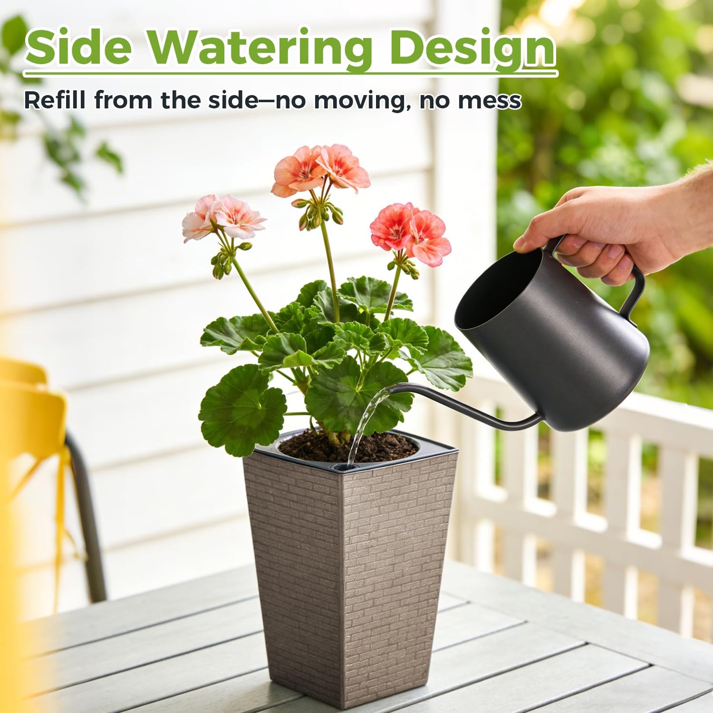 Self Watering Pots for Indoor Plants, 2 Pack Flower Pots Self Watering Planter 10.7" x 6.9" Plastic Pots African Violet Wick and Grow Pots Tall Orchid pots Square Large Plant Pots, Bronze