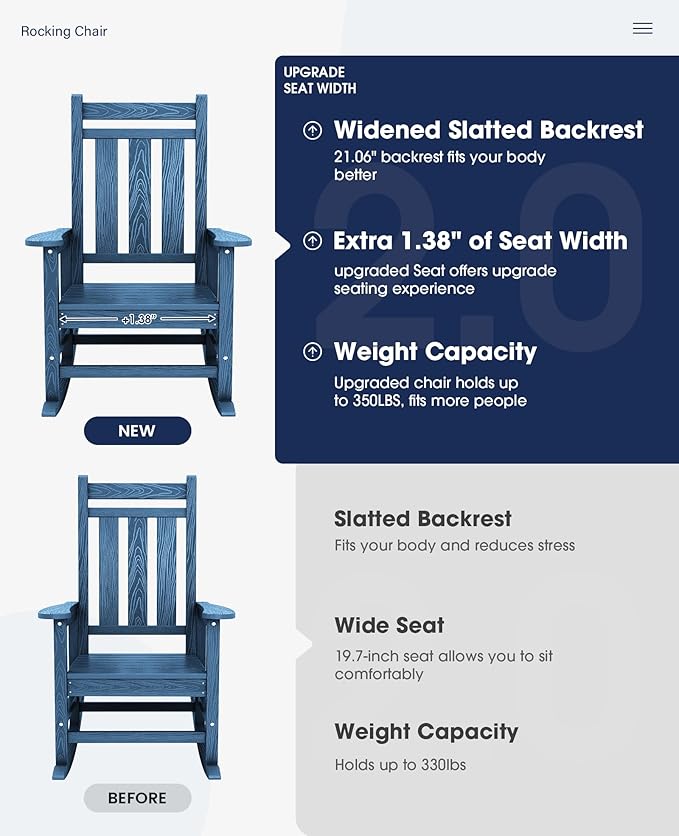 KINGYES Oversized Outdoor Rocking Chair Set of 6, All-Weather Patio Rocking
