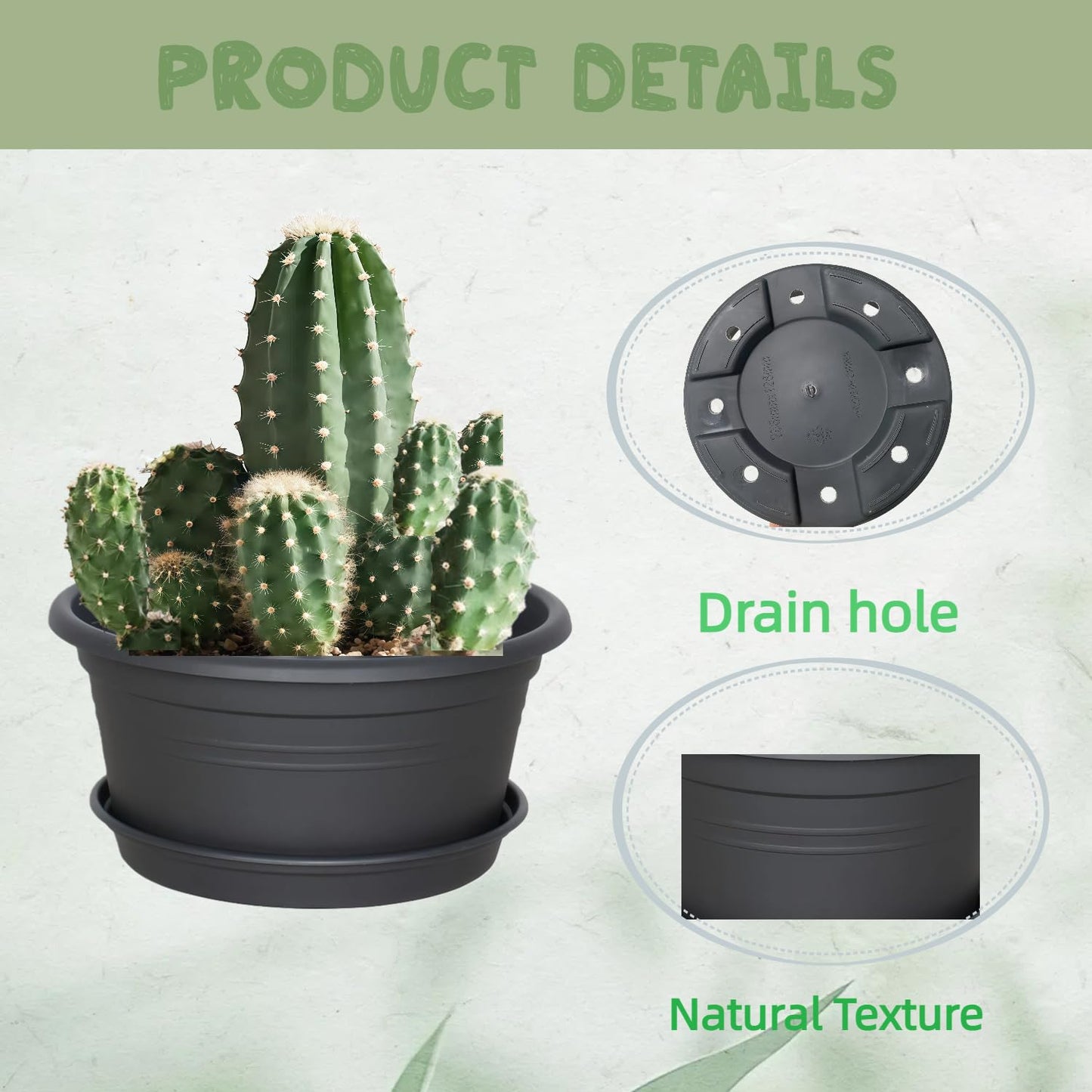 WXQLSZX 6 Pack 10 Inch Round Plastic Plant Pots with Saucers, Pot with Drainage Holes and Tray, Outdoor Pots for Plants with Decoration Flower Pots for Indoor Plants Home Garden Outdoor (Dark Gray)