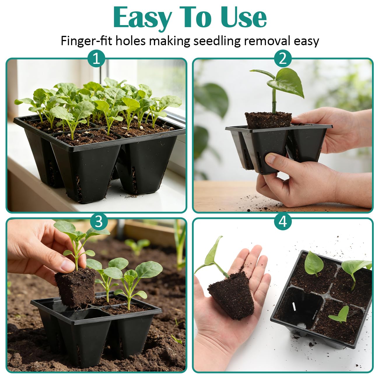 RooTrimmer 10 Pack 1020 Trays and 80 Pack Reusable 4-Cell Seed Starter Tray for Seedlings