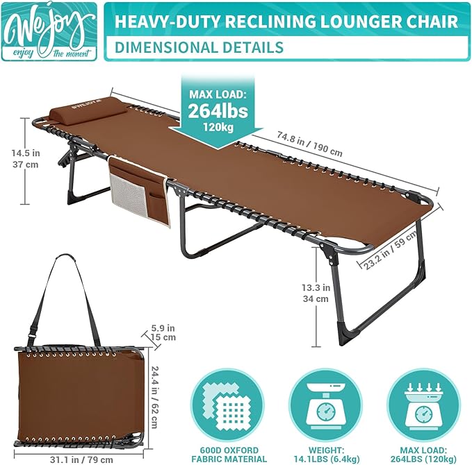 #WEJOY Folding Lounge Chair Outdoor, 5-Position Adjustable Sunbathing Tanning