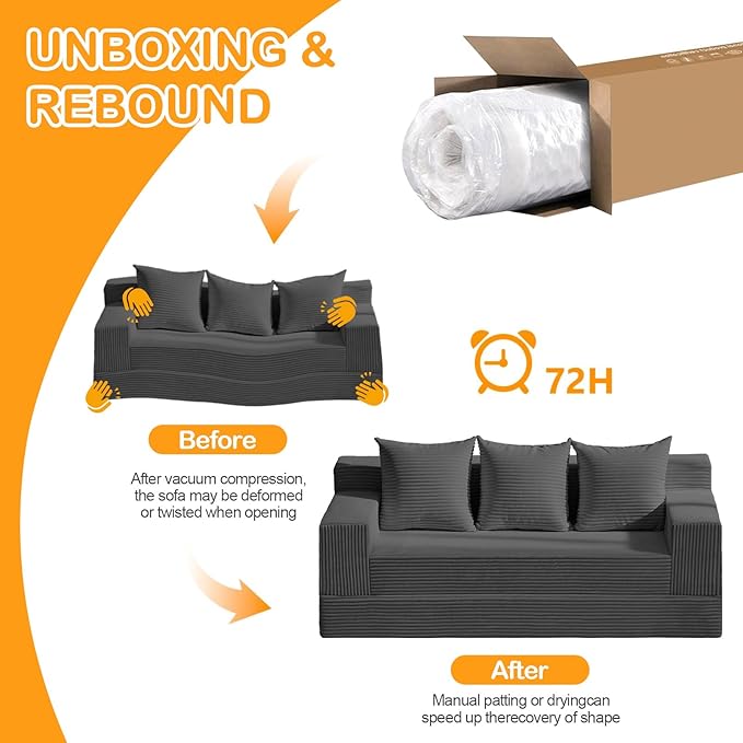 Erament 3 Seater Boneless Couch Sofa Bed, Compression Convertible Futon Floor
