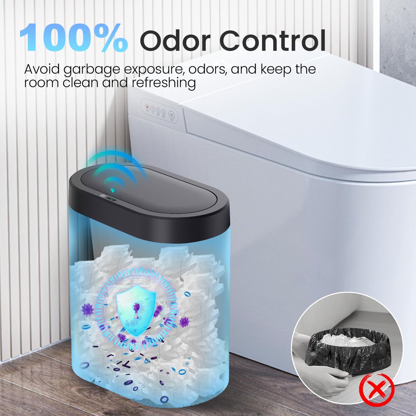 jinligogo 5 Gallon Bathroom Trash Can with Lid, Automatic Motion Sensor Black Trash Can, Touchless Slim Waterproof Garbage Bin for Kitchen, Bedroom, Office, and Bathroom