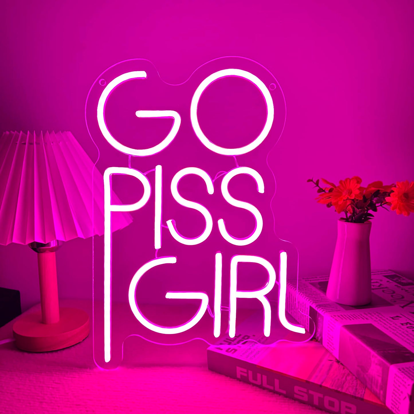 GO PISS GIRL Neon Sign Funny Dimmable LED Light Up Sign Pink Aesthetic Pop Culture Wall Decor for Dorm Room, College Apartment, Bathroom, Party, Birthday Gift, USB Powered(14.5 * 10.6in)