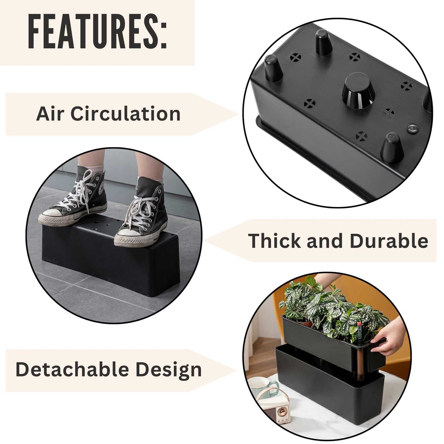 LaLaGreen Railing Planter Boxes (16 Inch, 2 Pack) Black Rectangular Plastic Window Box Planters with Self-Watering System Metal Brackets, Outdoor Plants Herbs Flowers Deck Balcony Fence Garden Decor