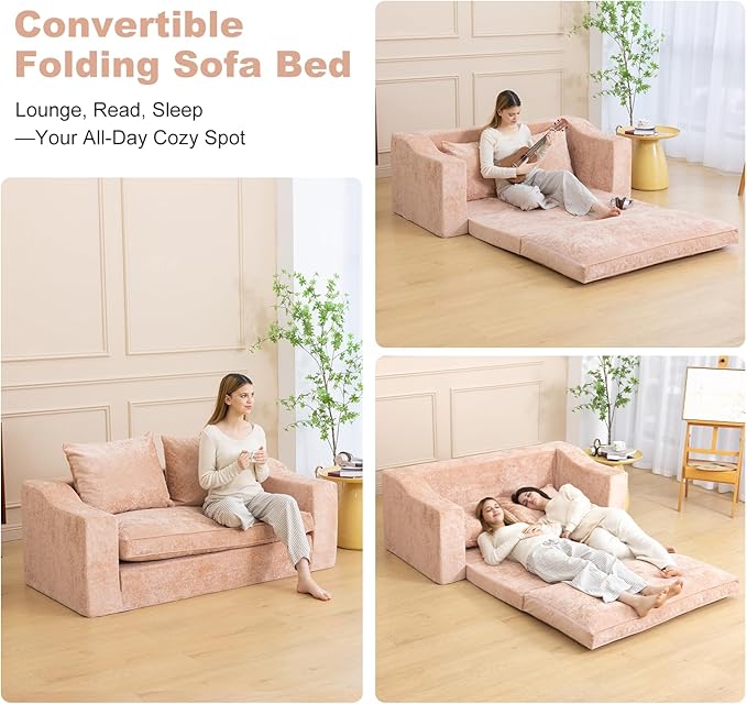61" Convertible Sofa Bed Loveseat, Memory Foam Boneless Floor Couch