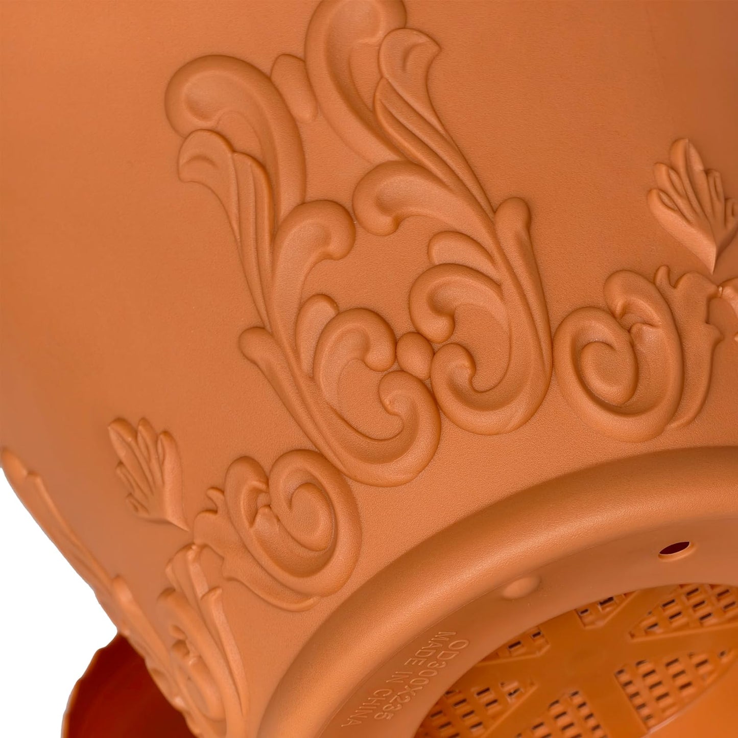 OUMUHE 11.4 Inch Plastic Planters with Drainage and Saucers, Set of 3, Decorative Flower Pots for Indoor Outdoor Use, Available in Terracotta & White (Terracotta)