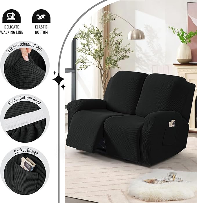 TAOCOCO Recliner Loveseat Slipcover, 6 Pieces Dual Recliner Sofa Covers