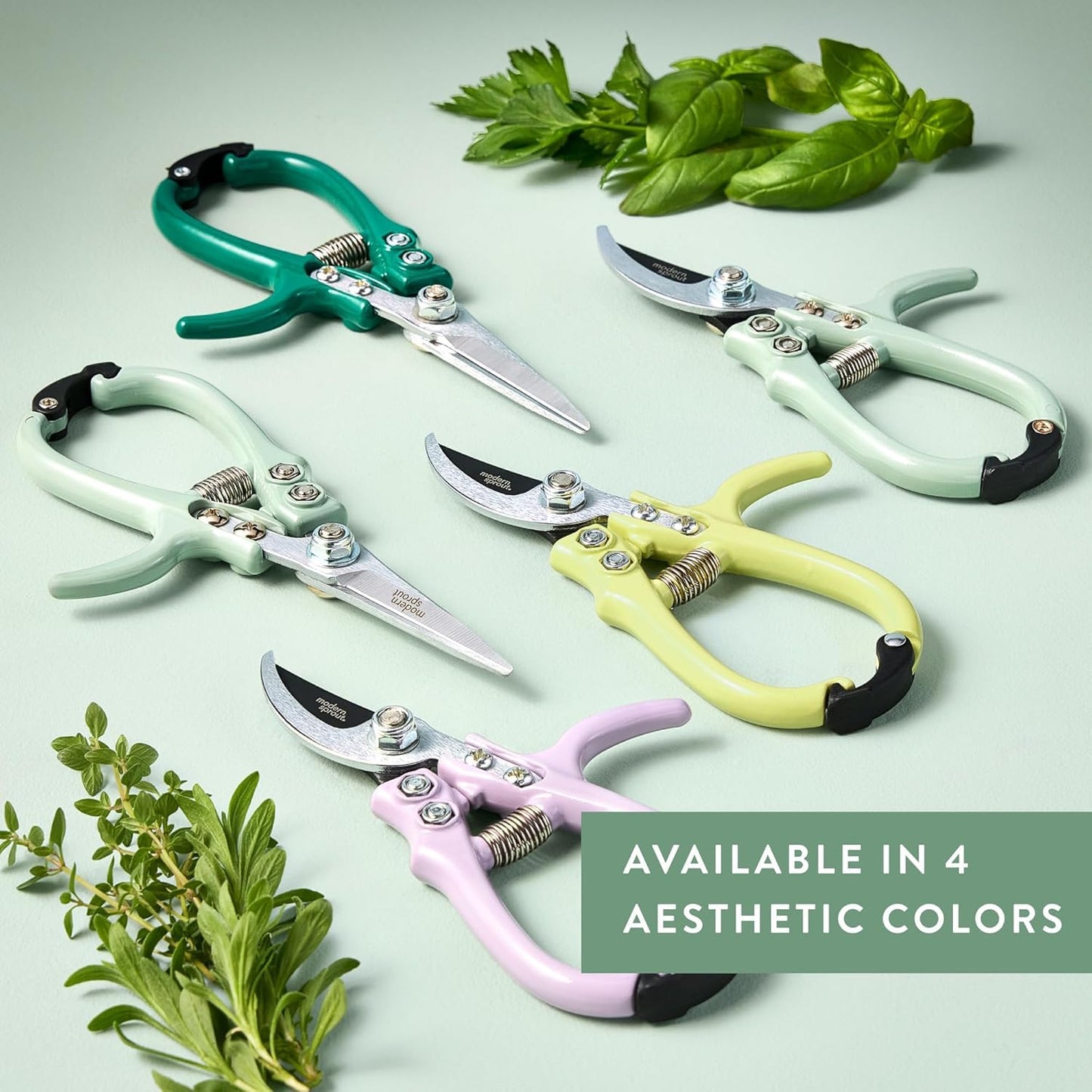 Modern Sprout Pruning Shears - Herb Snipping Scissors- Lightweight Gardening Tools W/Easy Lock - Flower Cutter Garden Shears - Carbon Steel Blade + Plastic-Free Reusable Holster (Multicolor 4 Pcs)