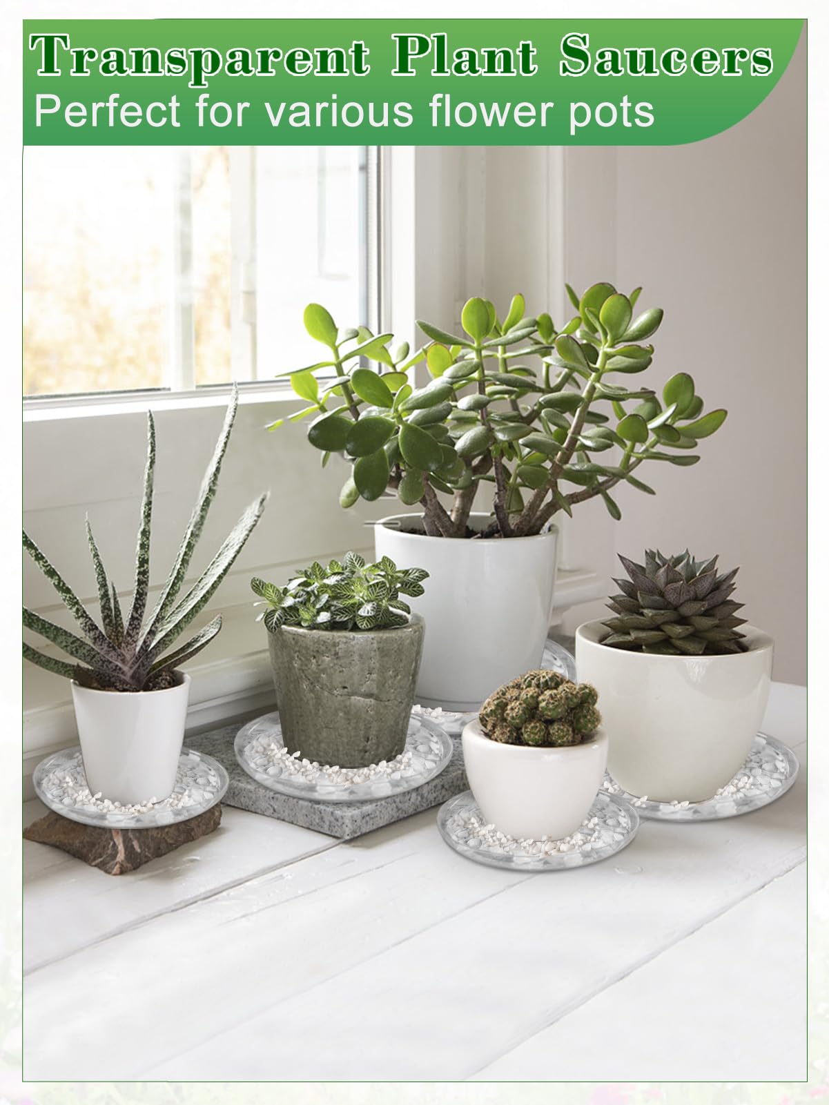 ANPHSIN 15 pcs Heavy-Duty Plant Saucers with Feet, 6in/8in/10in Clear Plastic Plant Drip Trays, Flower Pot Water Catchers Drainage Saucers for Indoor Outdoor Potted Plant