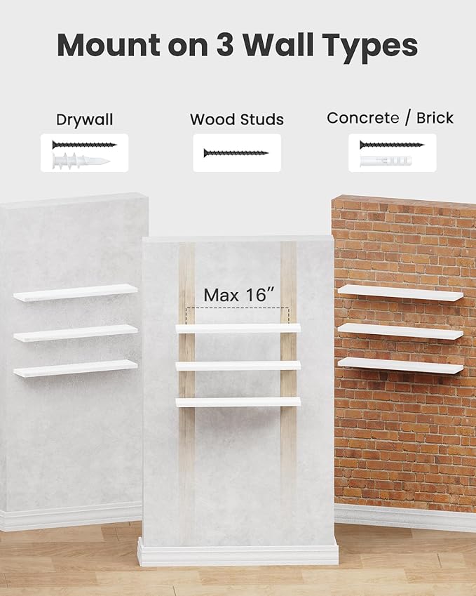 AMADA HOMEFURNISHING 23.6" L Floating Shelves, Wall Shelves Set of 3