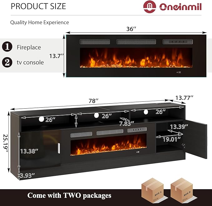 oneinmil 78" Fireplace TV Stand