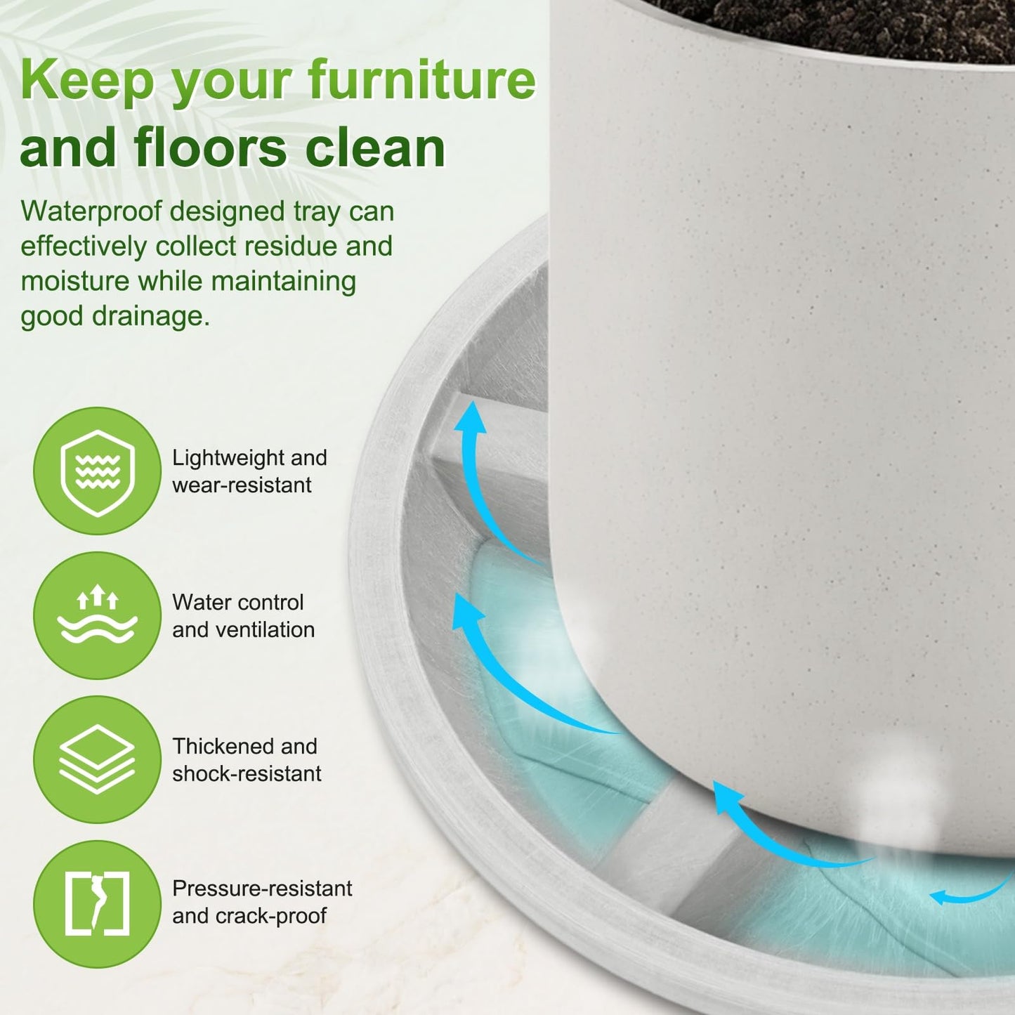 M METERXITY 2-Pack Plant Saucer, 6.3 Inch/16 cm Plastic Plant Trays Thicker for Pots/Indoor/Outdoor/Water Drainage and Protection, Flowerpot Drip Tray [Gray Veins]