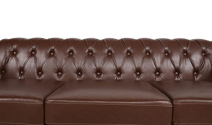 LEVNARY Chesterfield Sofa, Classic Tufted Upholstered Leather Couch, Modern 3
