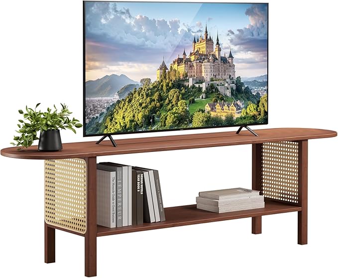 HollyHOME Bamboo TV Stand with Storage