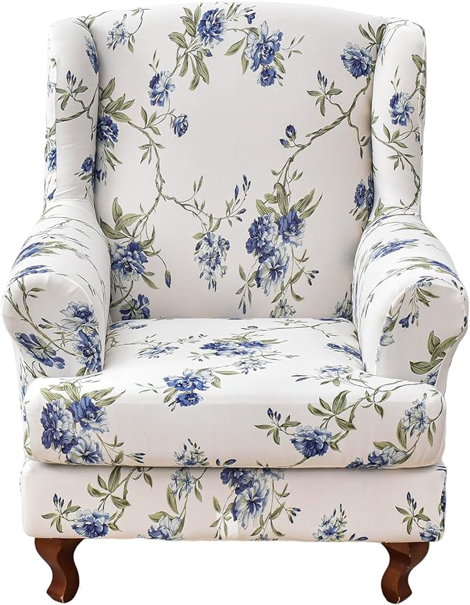HAOYONG Wing Chair Slipcovers Elastic Printed Wingback Chair Covers 2 Pieces