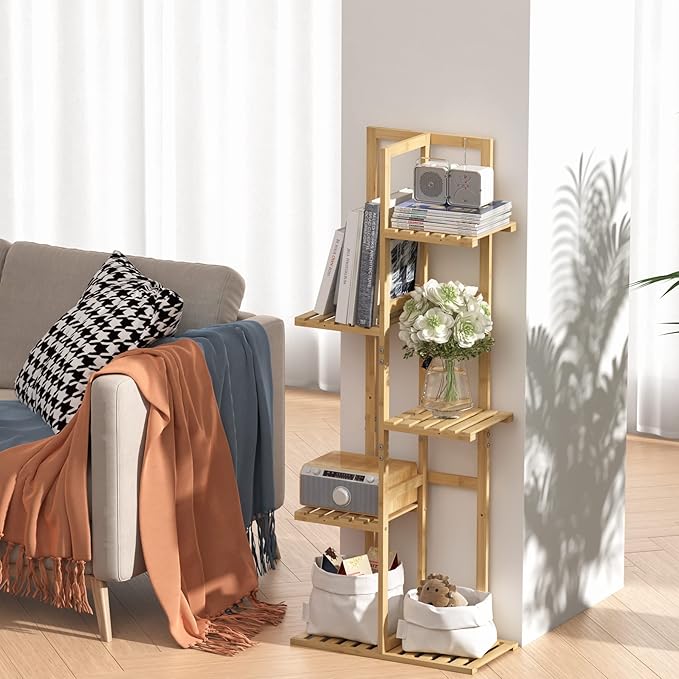 Laiensia Bamboo 5 Tier 6 Potted Plant Stand Rack Multiple Flower Pot Holder