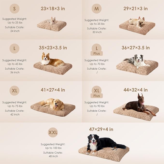 EHEYCIGA Washable XL Dog Bed for Crate 41x27 Inch, Kennel Pad for Extra Large Dogs Up to 65 lbs, Plush and Comfy Pet Sleeping Mat, Camel
