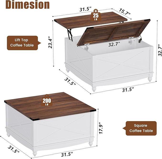 ALLSTAND 31.5" Lift Top Coffee Table