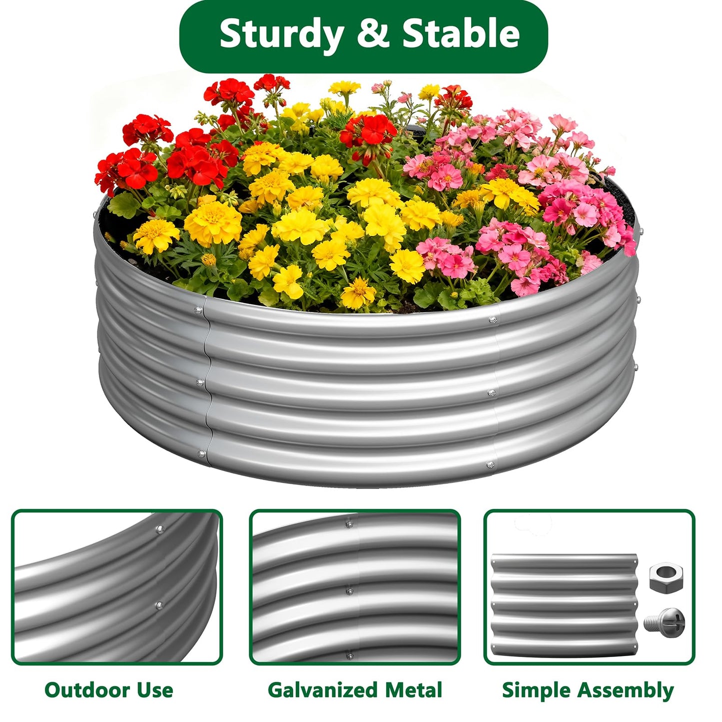 zizin 2 Pack Galvanized Raised Garden Bed Metal Round Raised Garden Beds Outdoor Planter Box for Vegetables (3FT, Silver)