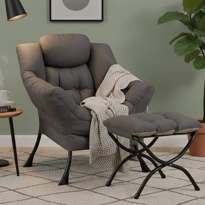 MBOOYOME Lazy Chair with Ottoman, Modern Accent Lounge Armchair with Armrests