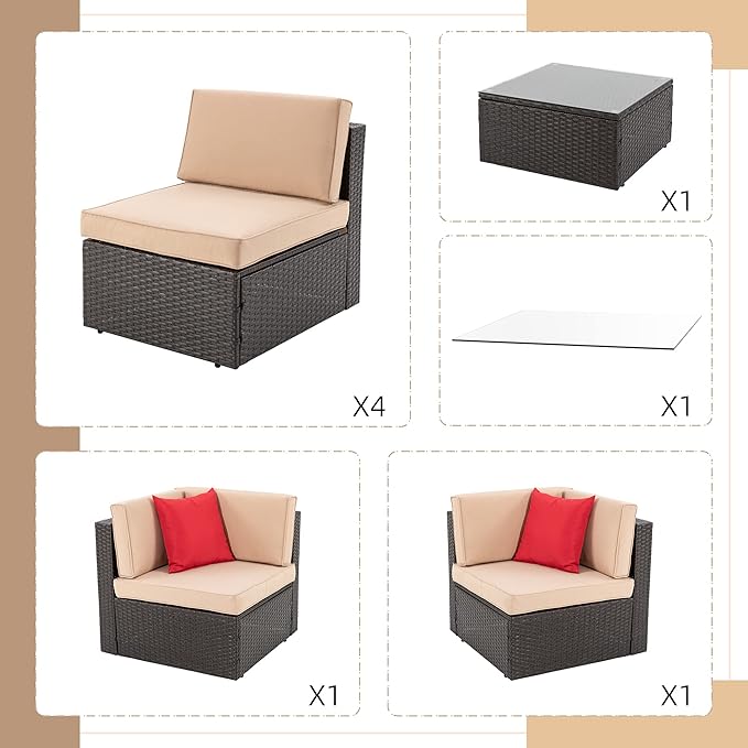 Shintenchi 7 Pieces Patio Furniture Sets Outdoor All-Weather Sectional Patio
