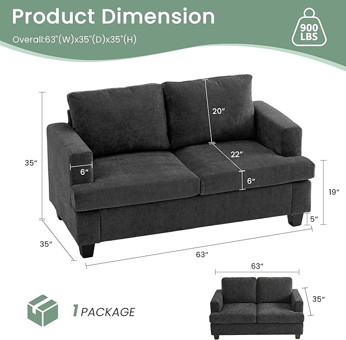 YOUDENOVA Sofa, 3 Piece Set Comfy Sofa, Loveseat & 2 3-Seater Couch
