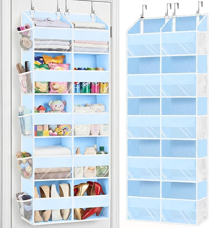 Blue Over the Door Organizer 5 Tiers, Extra Large Behind Door Storage of 10